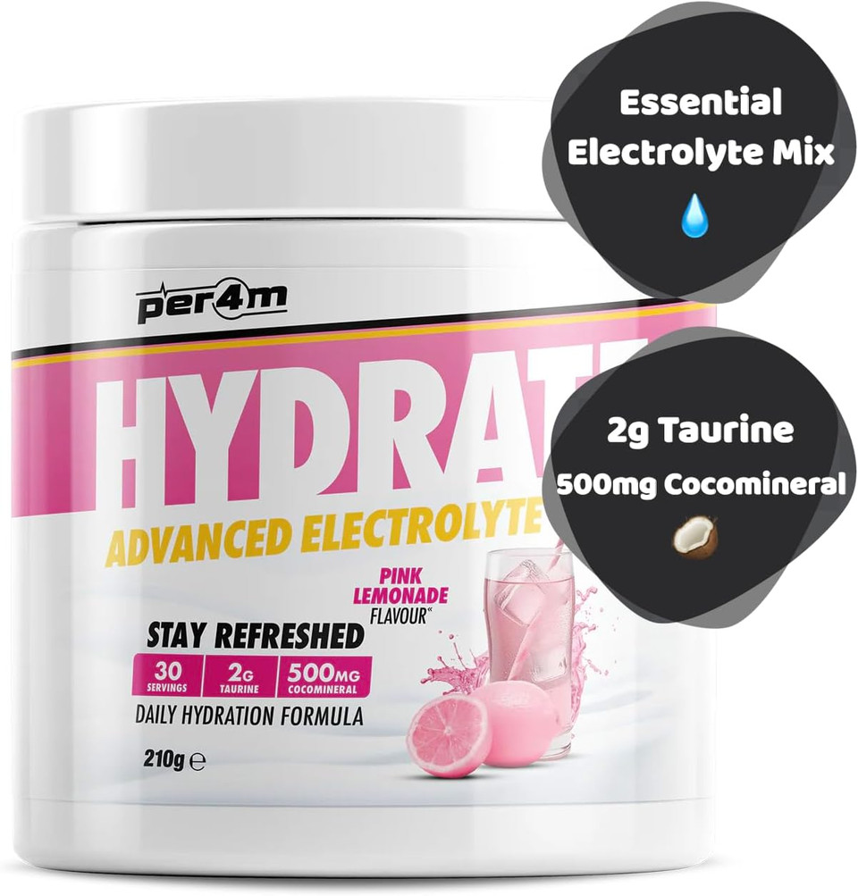 Per4m Hydrate Electrolyte Mix Powder | 500mg Cocomineral | Replenish Essential Electrolytes | Aiding Muscle Function, Cardiovascular Health, Neurological Support (Citrus Burst, 210g)