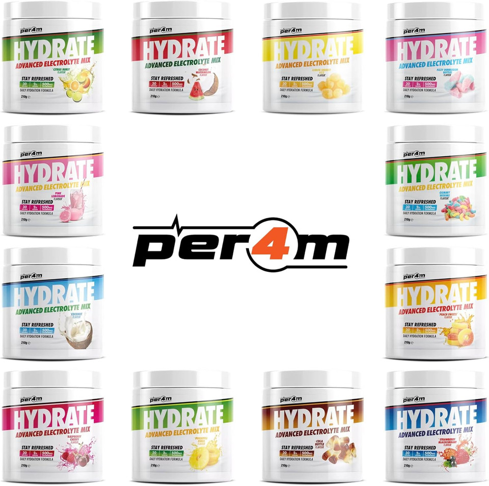 Per4m Hydrate Electrolyte Mix Powder | 500mg Cocomineral | Replenish Essential Electrolytes | Aiding Muscle Function, Cardiovascular Health, Neurological Support (Lemon Sherbet Fizz, 210g)