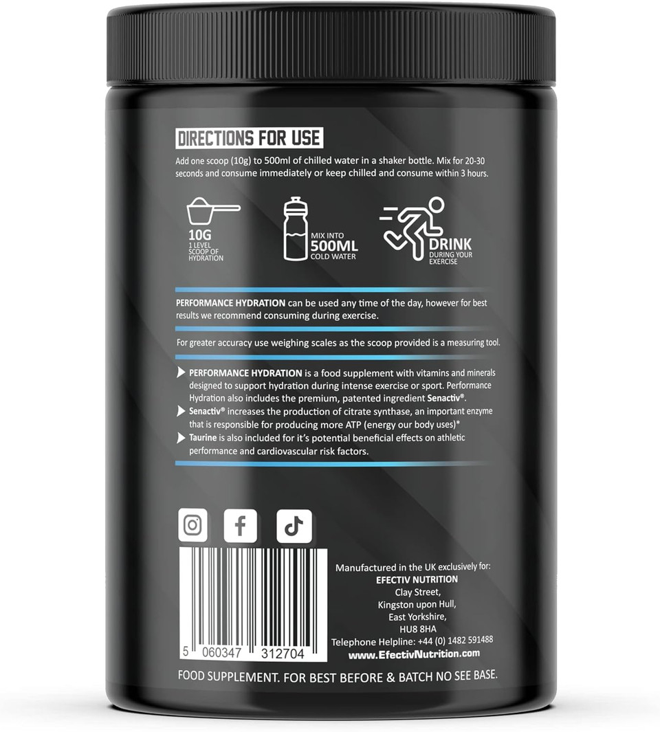 EFECTIV Performance Hydration - Electrolytes Powder 600g - Lemon & Lime - Premium Electrolyte Supplement with added Senactiv & Taurine - Made in the UK - Vegan (60 Servings) EFECTIV Performance Hydration - Electrolytes Powder 600g - Lemon & Lime - Premium Electrolyte Supplement with added Senactiv & Taurine - Made in the UK - Vegan (60 Servings)