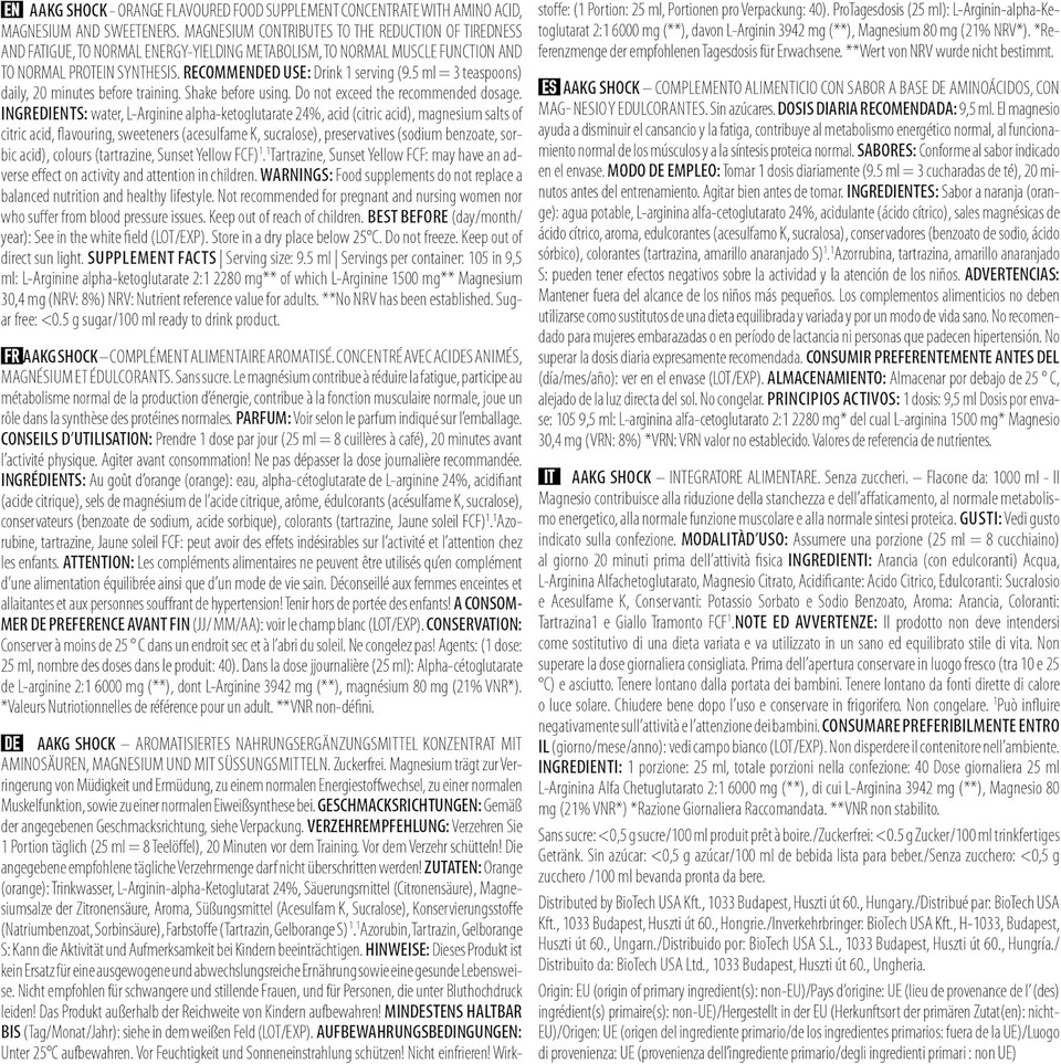 Biotech 11 g Orange Aakg Shock Etreme 1000Ml Pre Workout Formula