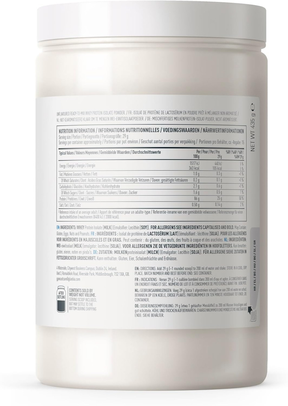 Isopure Unflavoured Whey Protein Isolate Powder, High in Protein with 25 g per Serve, Low in Sugar, No Artificial Flavours or Sweeteners, Made with Only 2 Ingredients, 435 g