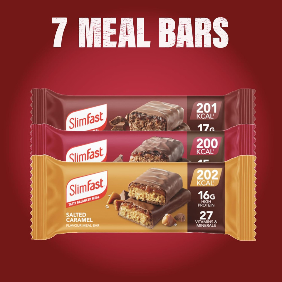 SlimFast 7-Day Taster Kit  7 Meal Replacement Bars & 7 Ready-to-Drink Shakes, High Protein, High Fibre, 27 Vitamins & Minerals, 7-Day Meal Planner, Low-Calorie Snacks for Weight Management