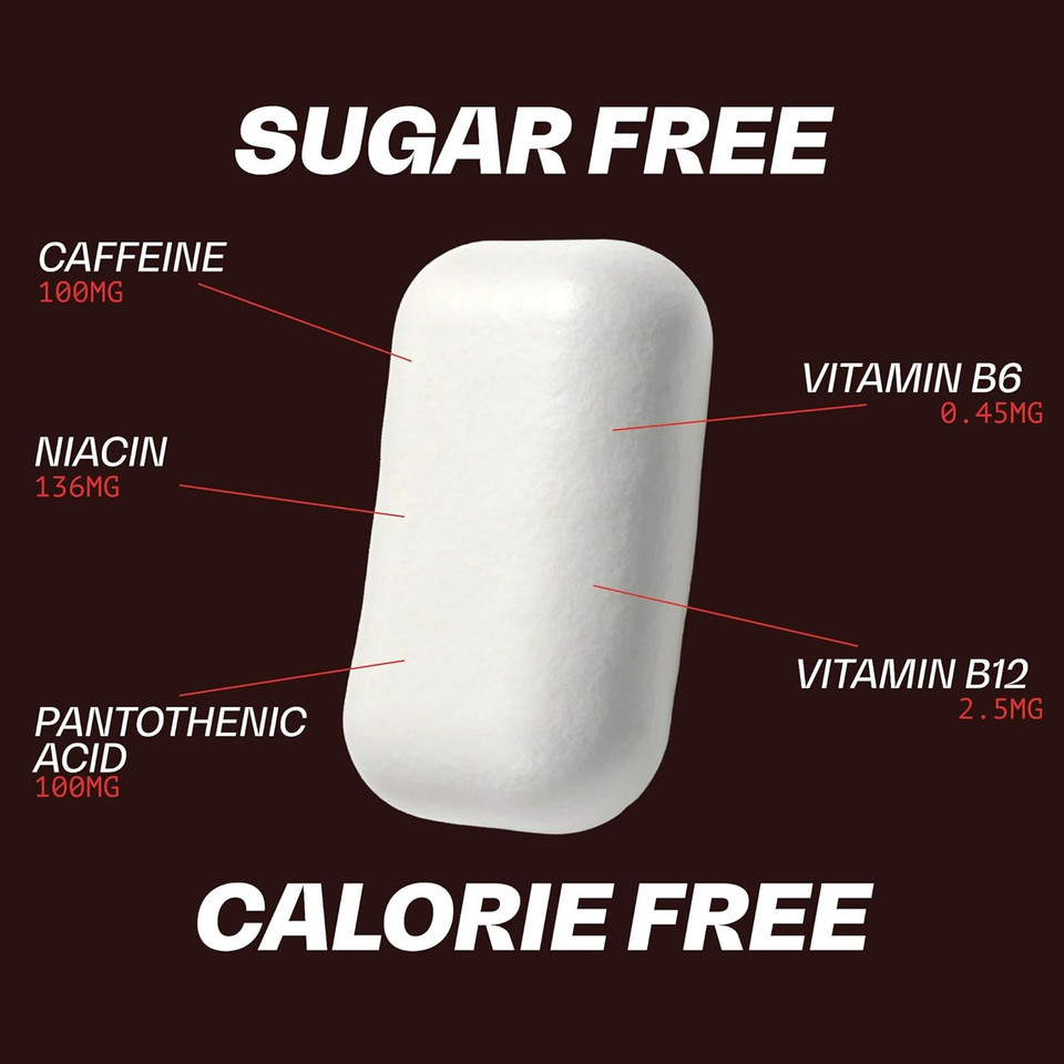 BLOCKHEAD Energy Gum Extra Strength  Mint (84 Pieces) | 100mg Fast-Release Caffeine + Niacin, B5, B6, B12 | Sugar & Calorie Free | Pre-Workout & Endurance | Vegan | Informed-Sport Certified