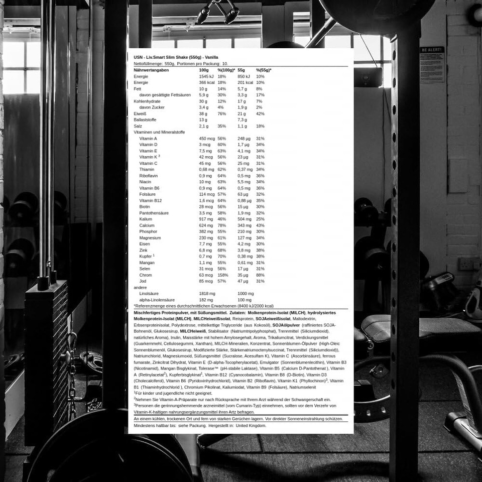 USN Liv.Smart Slim Shake Strawberries & Cream 550g - High Protein (21g) Meal Replacement Shake & Weight Loss Support - Low in Sugar & Suitable for Vegetarians, 10 Servings