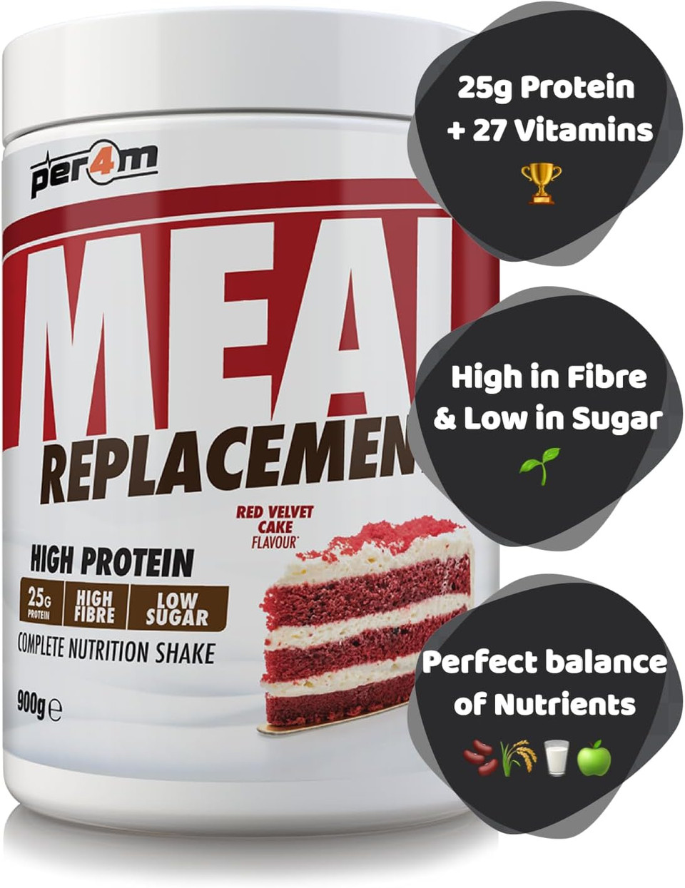 Per4m MRP Diet Meal Replacement 25g Protein Powder | Complete Nutrition Shake + 27 Vitamins | Metabolism Support, Immunity Boost & Muscle Growth (900g, Double Chocolate)
