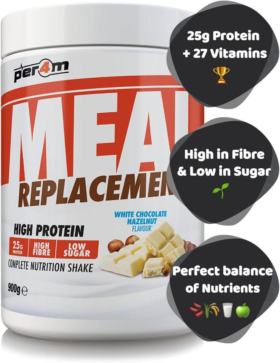 Per4m MRP Diet Meal Replacement 26g Protein Powder | Complete Nutrition Shake + 27 Vitamins | Metabolism Support, Immunity Boost & Muscle Growth (Vanilla, 900g)
