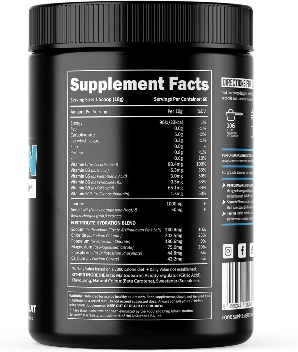 EFECTIV Performance Hydration - Electrolytes Powder 600g - Mango & Passionfruit - Premium Electrolyte Supplement with Added Senactiv & Taurine - Made in The UK - Vegan (60 Servings) EFECTIV Performance Hydration - Electrolytes Powder 600g - Mango & Passionfruit - Premium Electrolyte Supplement with Added Senactiv & Taurine - Made in The UK - Vegan (60 Servings)