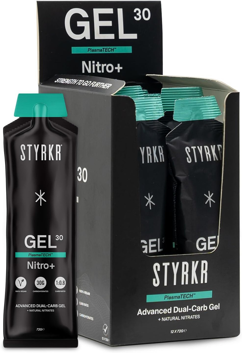 GEL30 Caffeine+ Energy Gels with Caffeine by Styrkr - 30g of Carbs - Pack of 12 Running & Cycling Gels with 150mg of Caffeine - for Endurance Athletes - Dual-Carb Formula - GEL30 Caffeine+ 12x Pack