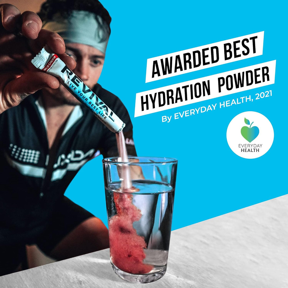Revival Rapid Rehydration Electrolytes Powder - High Strength Vitamin C, B1, B3, B5, B12 Supplement Sachet Drink, Effervescent Electrolyte Hydration Tablets - 30 Pack Watermelon
