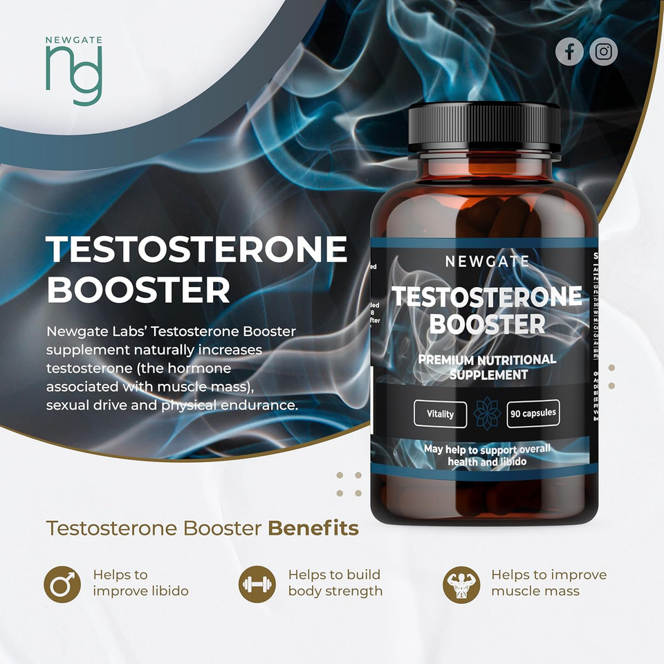 Testosterone Booster 90 Capsules for Men - with Garlic Extract 1000mg - High Strength Prime Supplement - Made in The UK  Halal