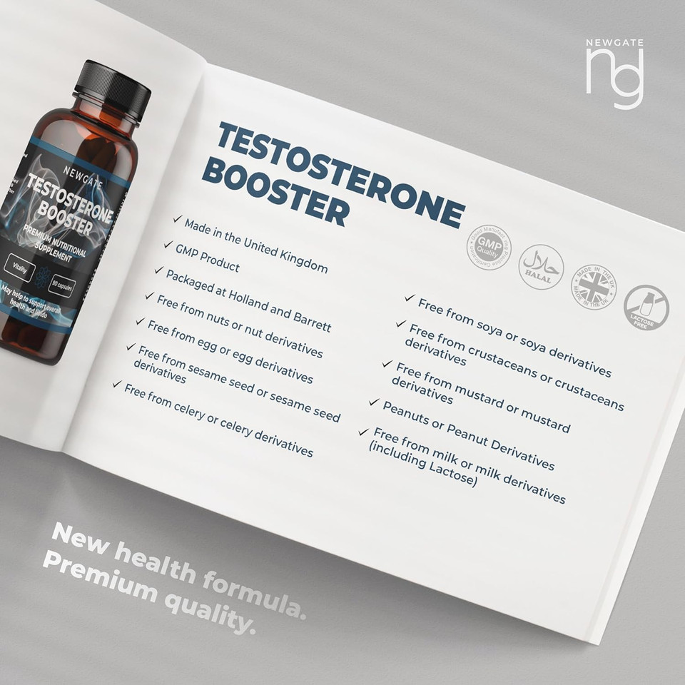 Testosterone Booster 90 Capsules for Men - with Garlic Extract 1000mg - High Strength Prime Supplement - Made in The UK  Halal