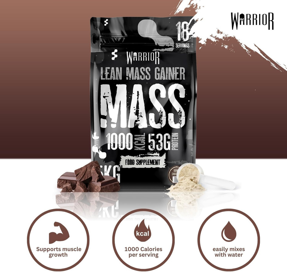 Warrior Mass Protein Powder  5.04kg  Serious Mass Gainer  High Calorie, Weight Gain Supplement  61g of Protein, 18 Servings, 1000+ Calories Shake, Supports Muscle Growth (Banana Crème, 5kg)