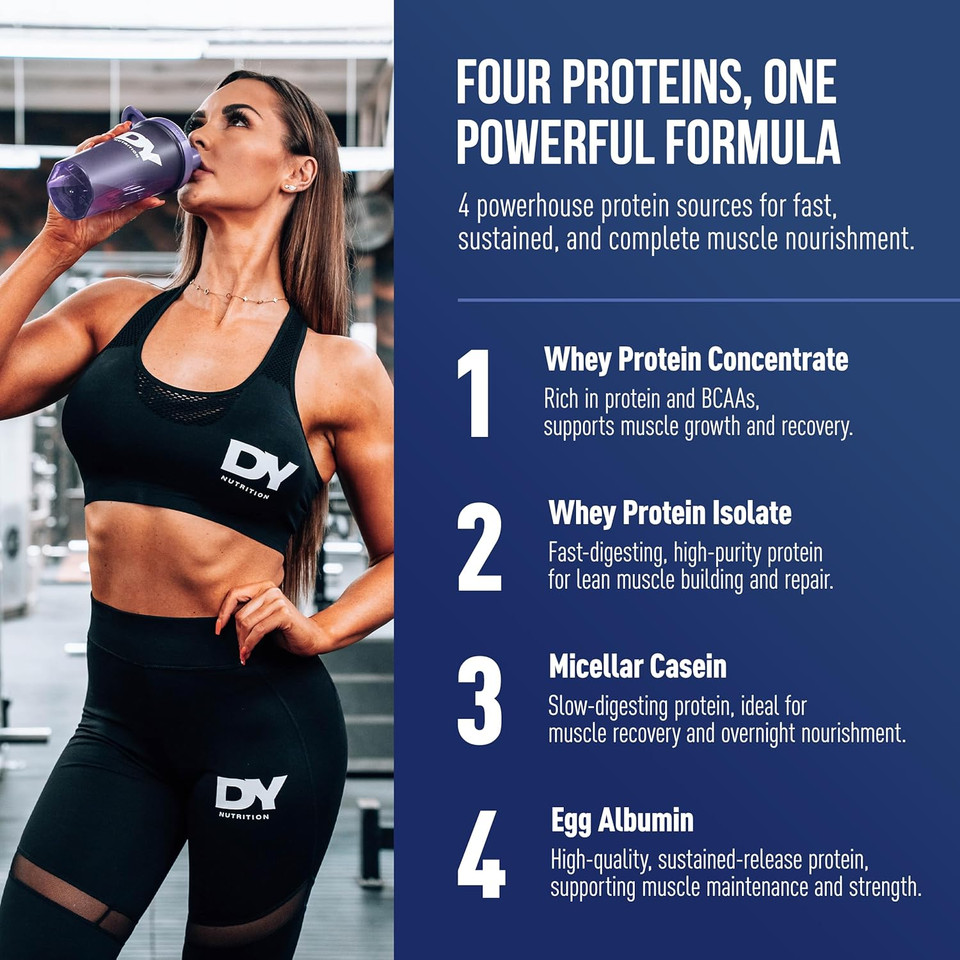 DY Nutrition Whey Complex Tempro | x4 Protein Forms | Whey, Casein, Isolate & Egg Albumin, 23g Premium Protein Powder with Digestive Enzymes for Optimal Absorption, 2.27kg | Banana Ice Cream