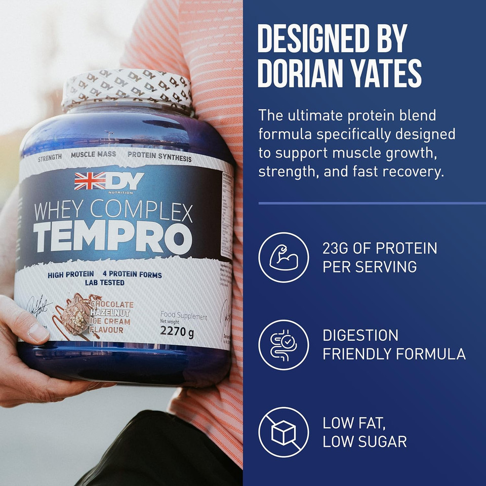 DY Nutrition Whey Complex Tempro | x4 Protein Forms | Whey, Casein, Isolate & Egg Albumin, 23g Premium Protein Powder with Digestive Enzymes for Optimal Absorption, 2.27kg | Banana Ice Cream