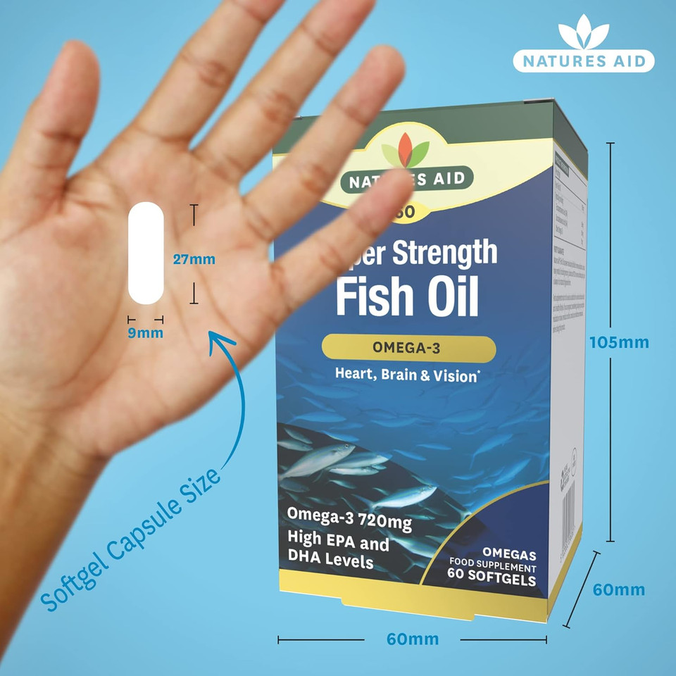 Natures Aid Fish Oil 1000mg  High Strength Omega-3 Supplement with DHA & EPA  Supports Heart, Brain Vision, Immune & Joint Health Non-GMO  High Strength Natural Fish Oil  120 Softgel Capsules