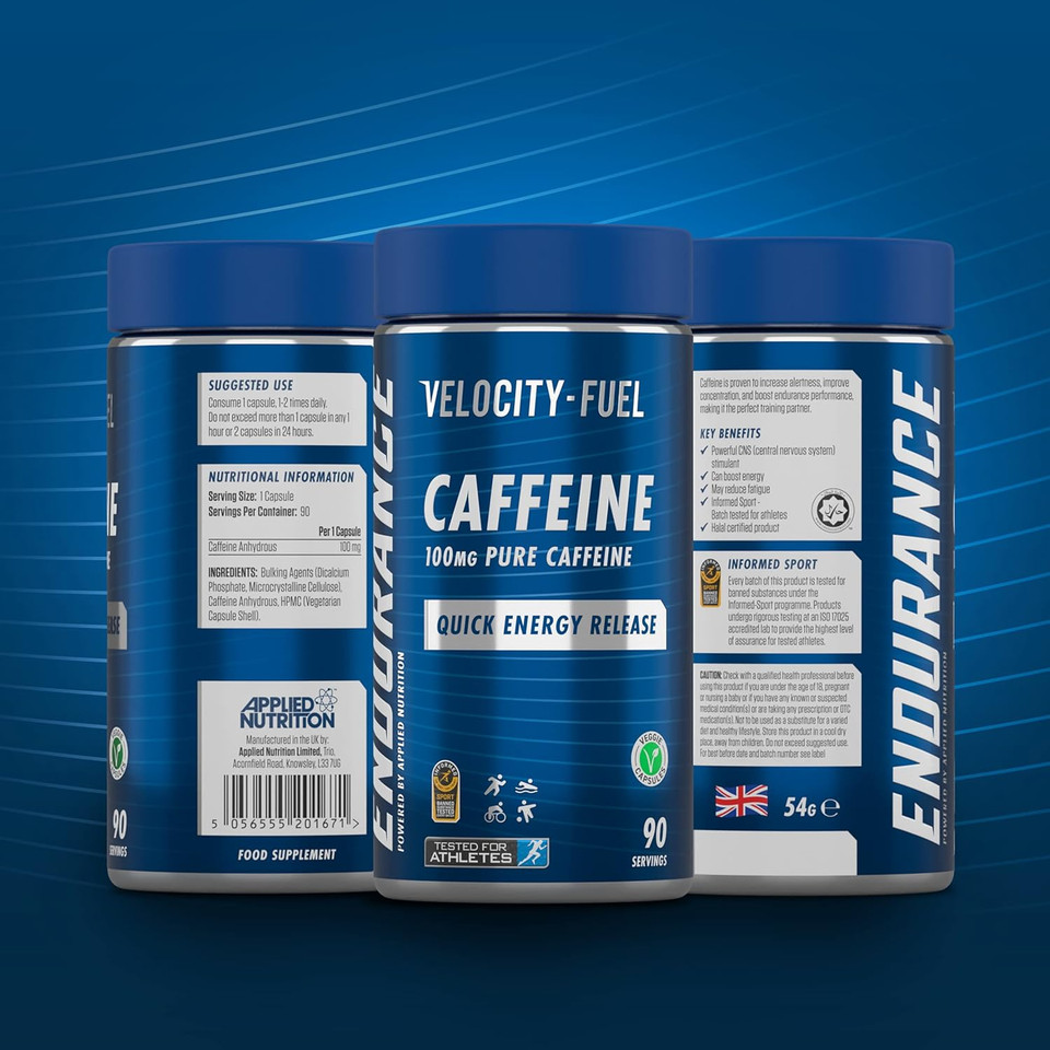 Applied Nutrition | Endurance Caffeine Capsules 100mg - Quick Energy Release, Increase Alertness, Concentration, Boost Endurance Performance, Veggie Capsules, 90 Servings