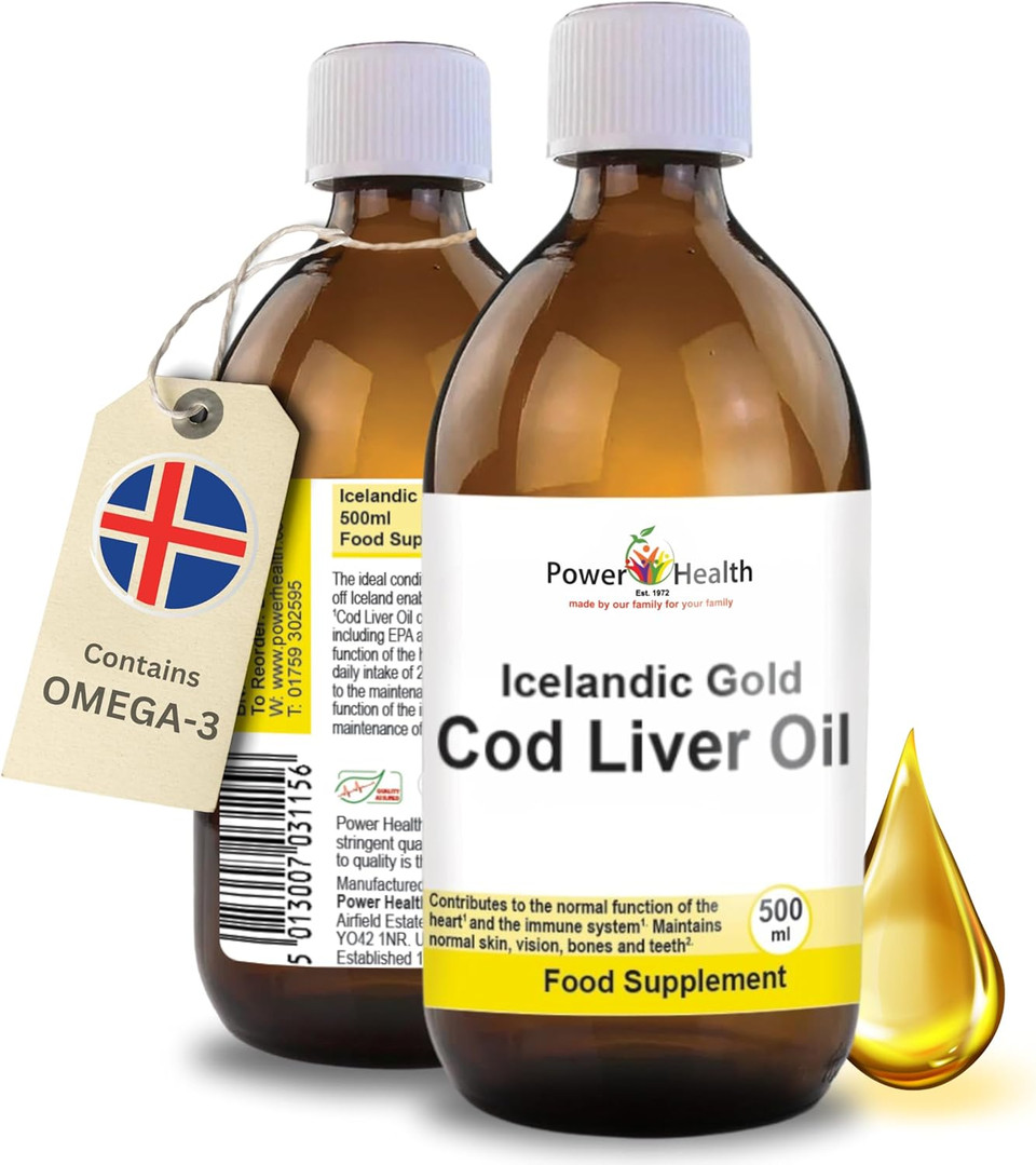 Icelandic Gold Cod Liver Oil Liquid by Power Health | 500ml of Premium Omega 3 Fish Oil with Vitamin A and D | Codliver Oil with Omega 3 Essential Fatty acids, Including EPA and DHA Icelandic Gold Cod Liver Oil Liquid by Power Health | 500ml of Premium Omega 3 Fish Oil with Vitamin A and D | Codliver Oil with Omega 3 Essential Fatty acids, Including EPA and DHA