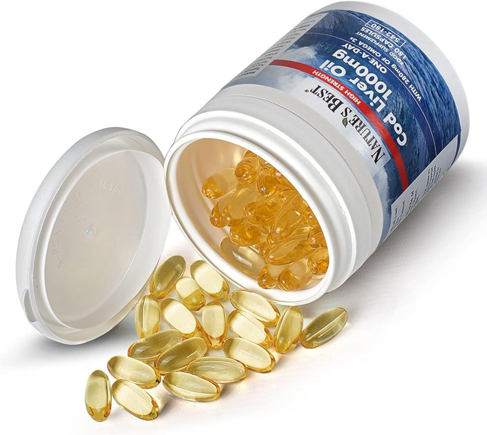 Premium Cod Liver Oil 1000mg Pure Omega 3's - 180 Capsules, 1-a-Day 6 Month's Supply - 280mg Omega 3 & 10µg Vitamin D3 per Capsule - Supports Vision, Brain, Heart, and Blood Pressure - Taste-Free Premium Cod Liver Oil 1000mg Pure Omega 3's - 180 Capsules, 1-a-Day 6 Month's Supply - 280mg Omega 3 & 10µg Vitamin D3 per Capsule - Supports Vision, Brain, Heart, and Blood Pressure - Taste-Free