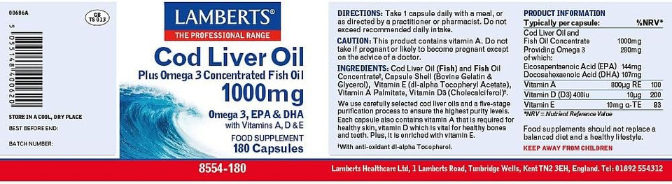 Title: Lamberts Cod Liver Oil 1000mg Capsules, 180 Count