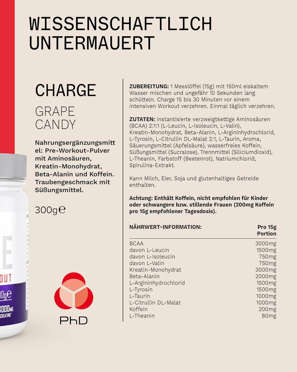 PhD Burn Pre Workout Powder with L Carnitine for Women and Men, Rich in CLA, High Caffeine for pre-Workout, Sour Apple Flavour, 20 Servings (200g)