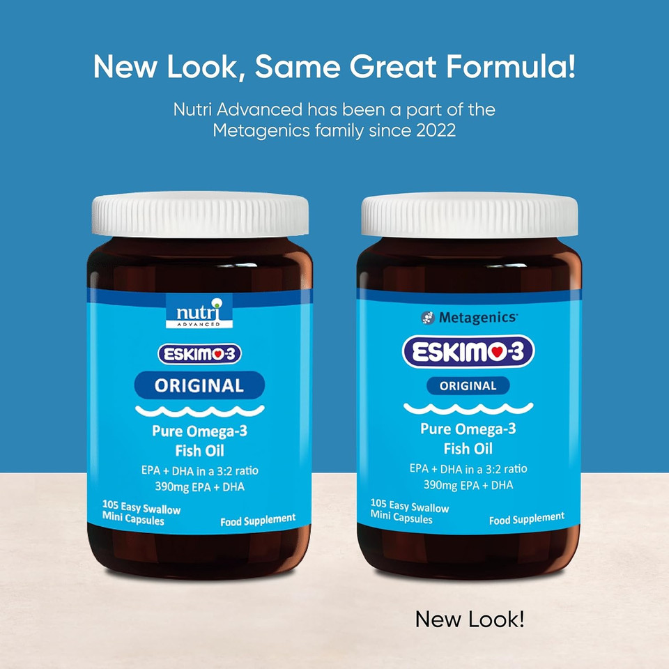 Eskimo-3 Fish Oil by Metagenics - Source of Omega-3 and Essential Fatty Acids EPA & DHA - Brain, Vision & Heart - 105 Mini Capsules