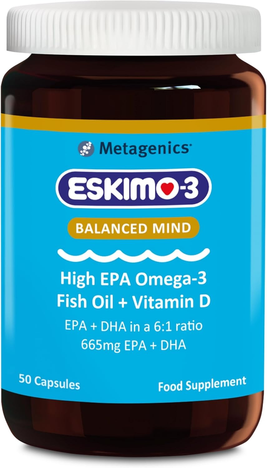 Eskimo Balanced Mind by Metagenics - High EPA Omega-3 Fish Oil + Vitamin D - Mood Support - 50 Capsules