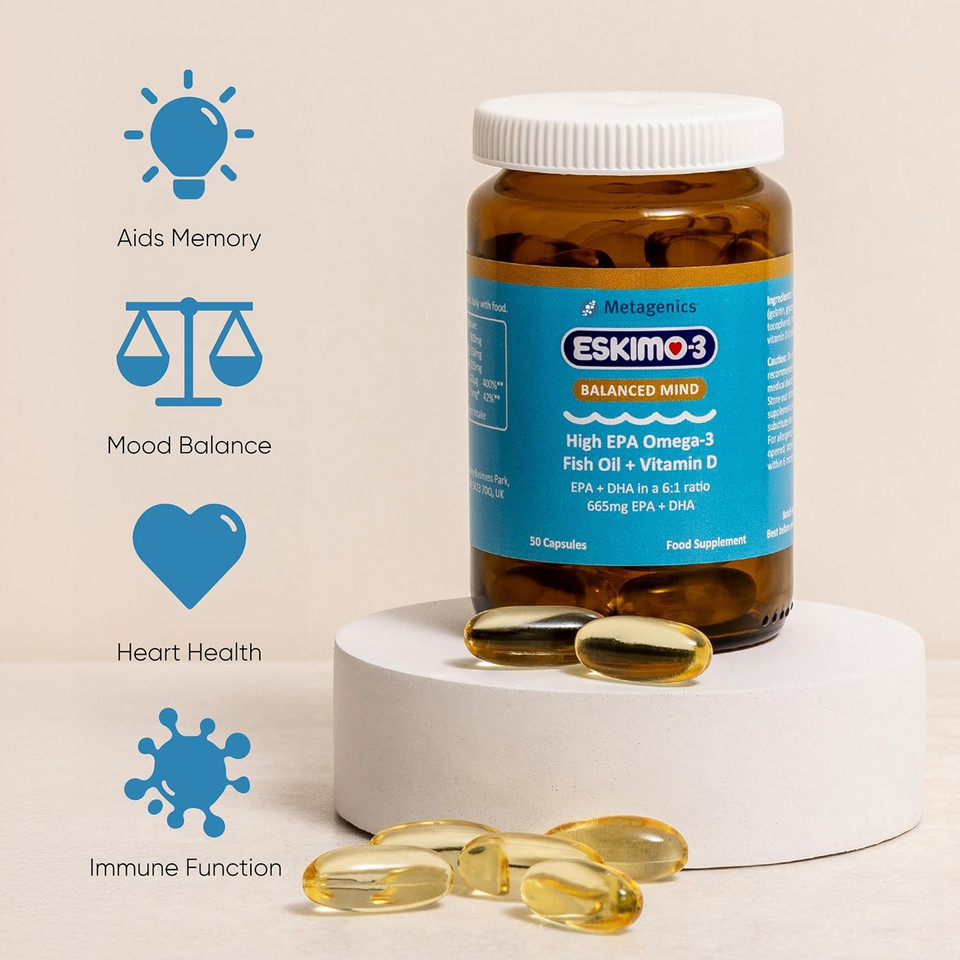 Eskimo Balanced Mind by Metagenics - High EPA Omega-3 Fish Oil + Vitamin D - Mood Support - 50 Capsules