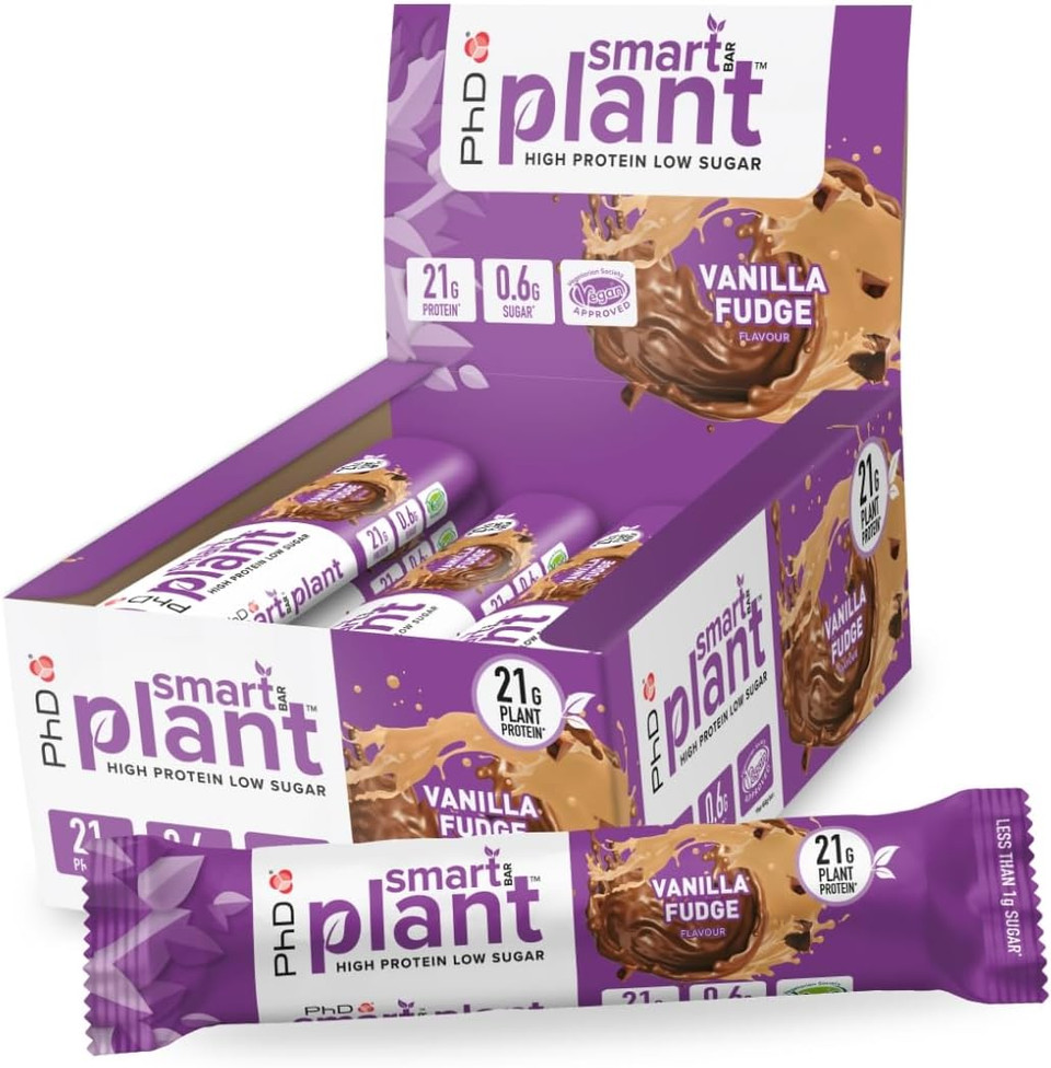 PhD Nutrition Smart Plant Bar Low Calorie, High Protein Low Sugar Vegan Protein Bar/Protein Snacks, Salted Caramel Flavour, 20g of Plant Protein, 64g Bar (12 Pack) PhD Nutrition Smart Plant Bar Low Calorie, High Protein Low Sugar Vegan Protein Bar/Protein Snacks, Salted Caramel Flavour, 20g of Plant Protein, 64g Bar (12 Pack)