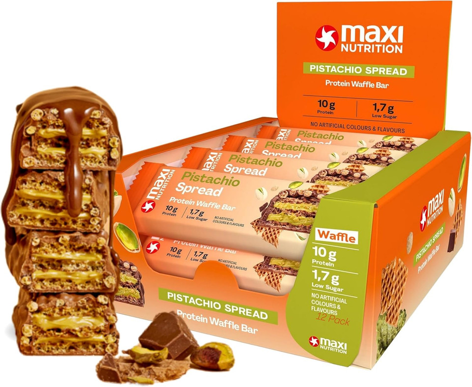 MaxiNutrition Caramel Spread Protein Waffle Bar 12 x 39g bar, 10g protein, 192 kcal, 14g carbs per bar