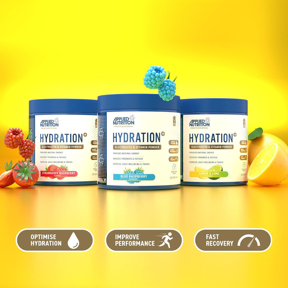 Applied Nutrition Hydration Electrolyte & Vitamin Powder + Blue Steel Flask 500ml- Natural Energy & Reduces Tiredness & Optimise Hydration (240g - 30 Servings)(Strawberry & Raspberry) Applied Nutrition Hydration Electrolyte & Vitamin Powder + Blue Steel Flask 500ml- Natural Energy & Reduces Tiredness & Optimise Hydration (240g - 30 Servings)(Strawberry & Raspberry)