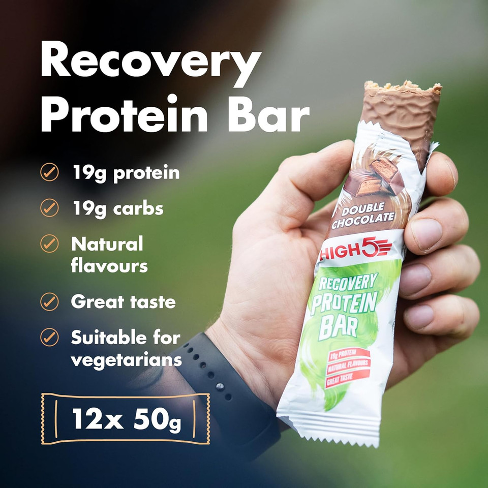 HIGH5 Recovery Protein Bars - Post-Workout Carbohydrate & High Protein Bars with 1:1 Macro Ratio - Chocolate Protein Bars for Muscle Recovery & Repair (Double Chocolate, 12 x 50g Recovery Bars) HIGH5 Recovery Protein Bars - Post-Workout Carbohydrate & High Protein Bars with 1:1 Macro Ratio - Chocolate Protein Bars for Muscle Recovery & Repair (Double Chocolate, 12 x 50g Recovery Bars)