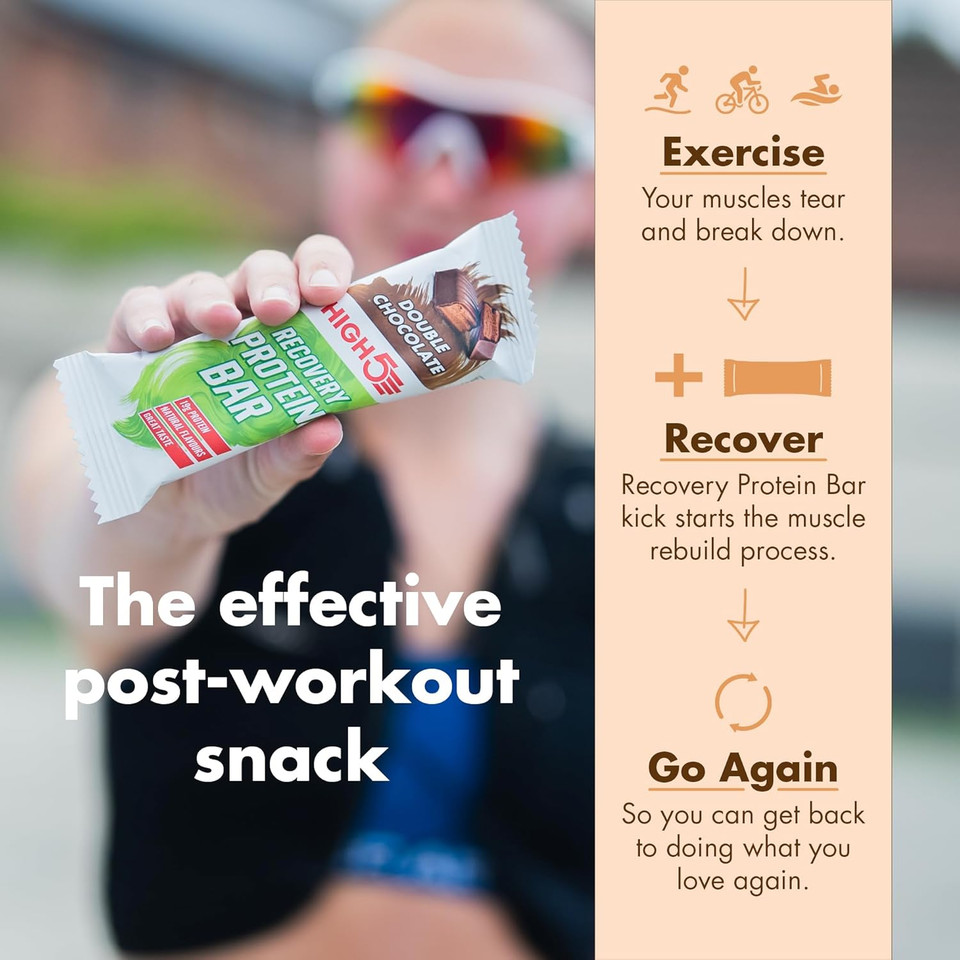 HIGH5 Recovery Protein Bars - Post-Workout Carbohydrate & High Protein Bars with 1:1 Macro Ratio - Chocolate Protein Bars for Muscle Recovery & Repair (Double Chocolate, 12 x 50g Recovery Bars) HIGH5 Recovery Protein Bars - Post-Workout Carbohydrate & High Protein Bars with 1:1 Macro Ratio - Chocolate Protein Bars for Muscle Recovery & Repair (Double Chocolate, 12 x 50g Recovery Bars)