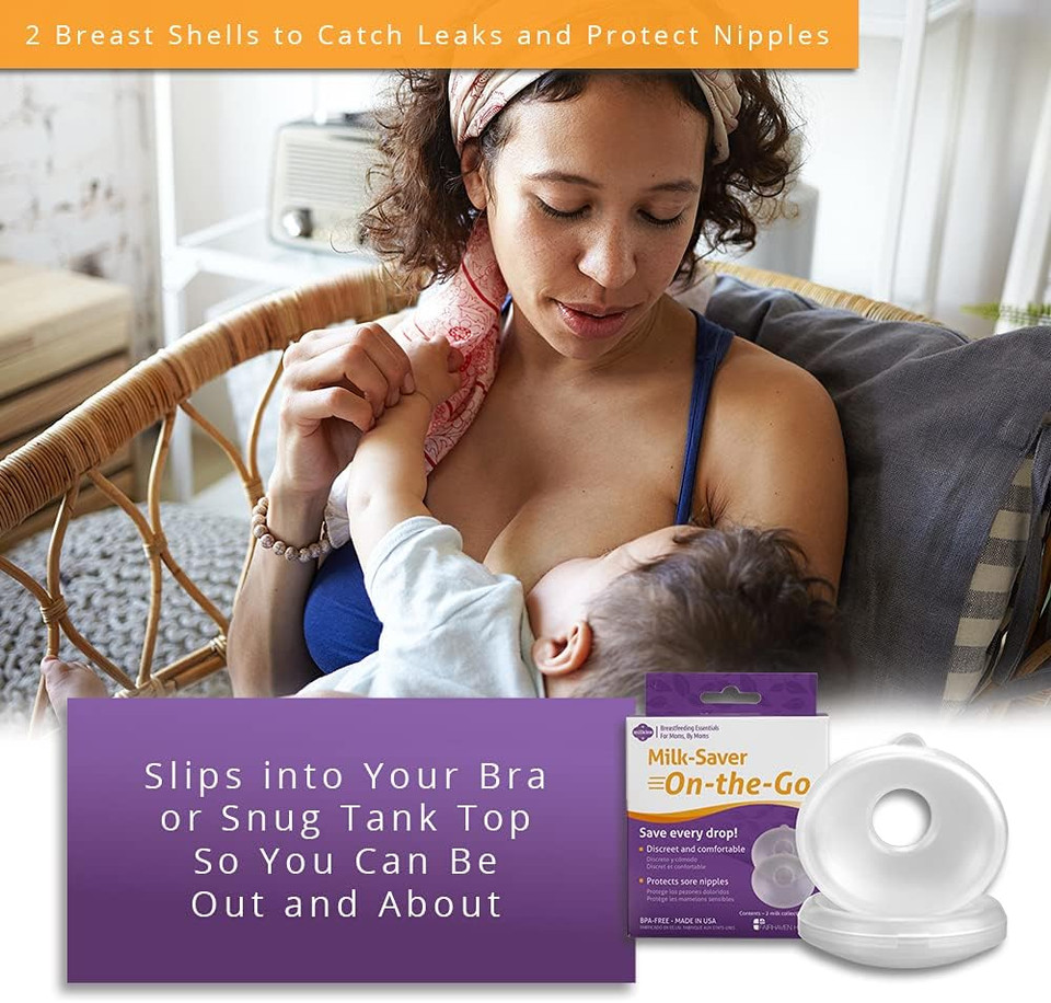 Milkies Milk-Saver On-The-Go, Breast Milk Collecting Shells And Nipple Shield, Discreet And Silicone-Free Catcher For Breastmilk, Collector Cups For Nursing & Breastfeeding, Holds More Than 1Oz