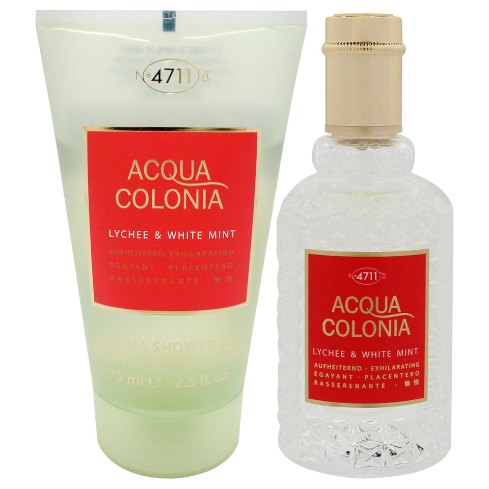 Muelhens 4711 Acqua Colonia Lychee And White Mint For Unisex - 2 Pc Gift Set 1.7Oz Edc Spray, 2.5Oz Shower Gel