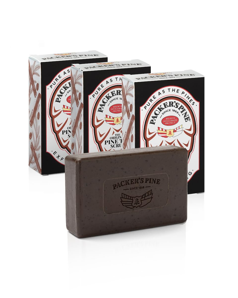 Packer'S Pine Tar Scrub Soap | The Original Mens Body Soap Made With Natural Pine Tar And Pine Oils | All Natural Mens | Paraben, Sulfate, And Creosote Free (3 Pack)