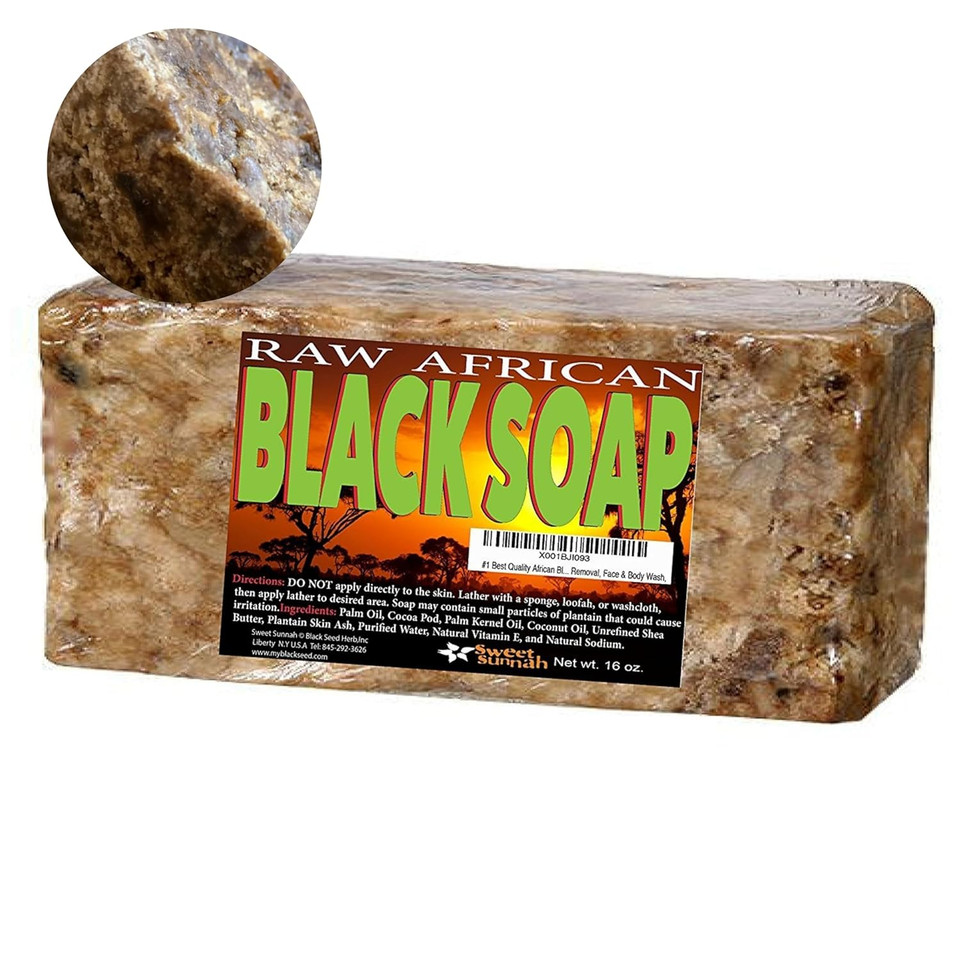 Premium African Black Soap - Pure 1 Pound Bulk. Raw Organic Soap For Acne, Dry Skin, Rashes, Burns, Scar Removal, Face & Body Wash, From Ghana West Africa - Authentic African Moisturizer