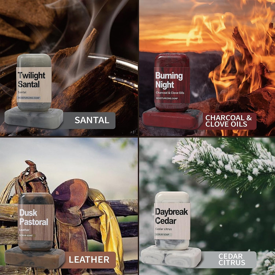 Rinse & Robust Men'S Natural Bar Soap Gift Set - 4-In-1 Exfoliating & Moisturizing Cleansing Bar For Face, Body, Hands & Shaving | All Skin Types | Luxury 4-Pack (5.3 Oz Each),Cedar Citrus Scent