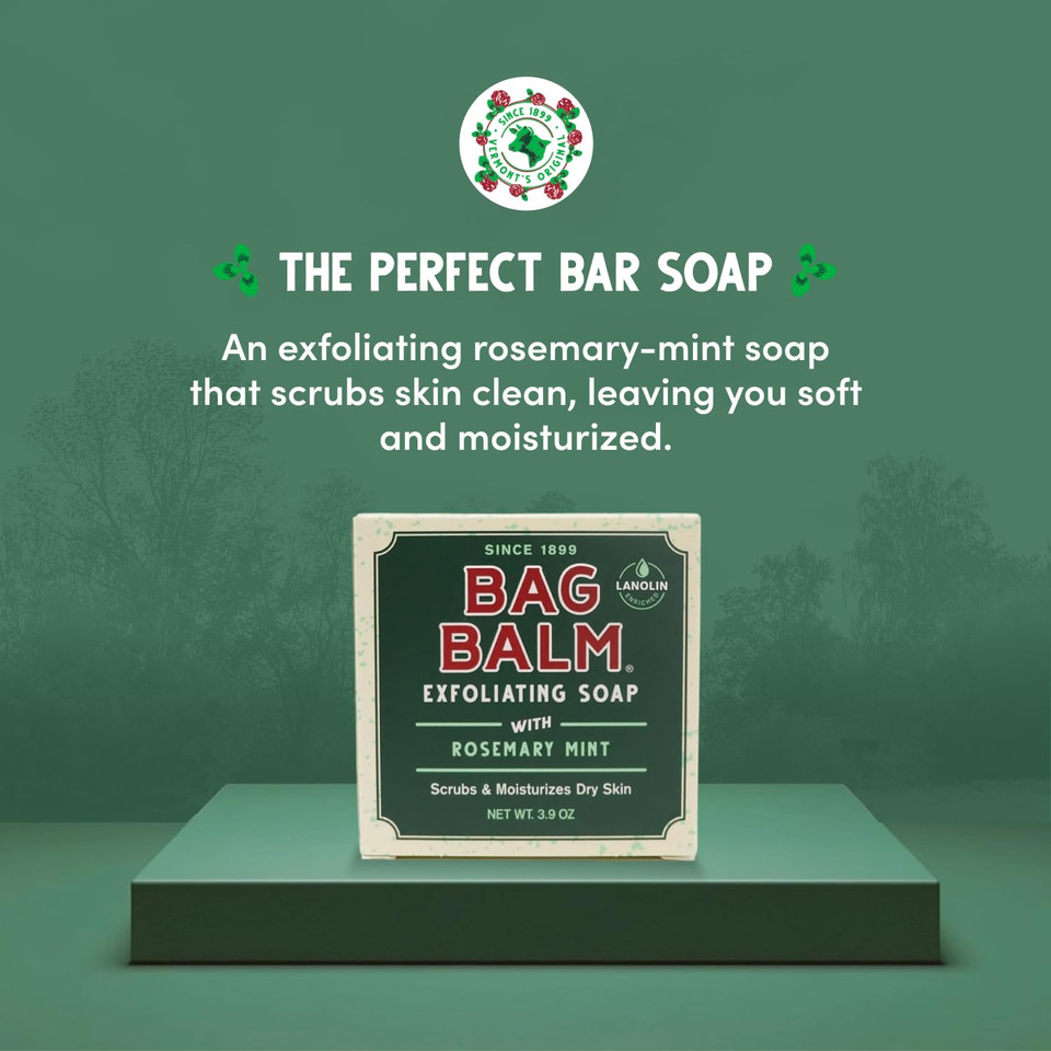 Bag Balm Vermont'S Original Exfoliating Soap Bar, Body Soap Bars, Hand Soap Bar - Soap For Dry Skin - Rosemary Mint Scented Bars Of Soap, Body Soap Bar - 3.9Oz, 3 Pack