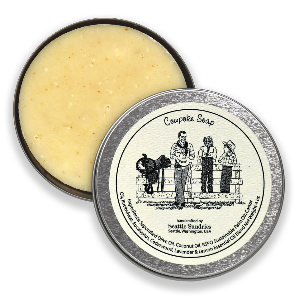 Eucalyptus & Cedarwood Soap, Retro Western Gift For Men & Women - 1 (4Oz) All Natural Cowboy Soap Bar In A Gift Tin, Handmade