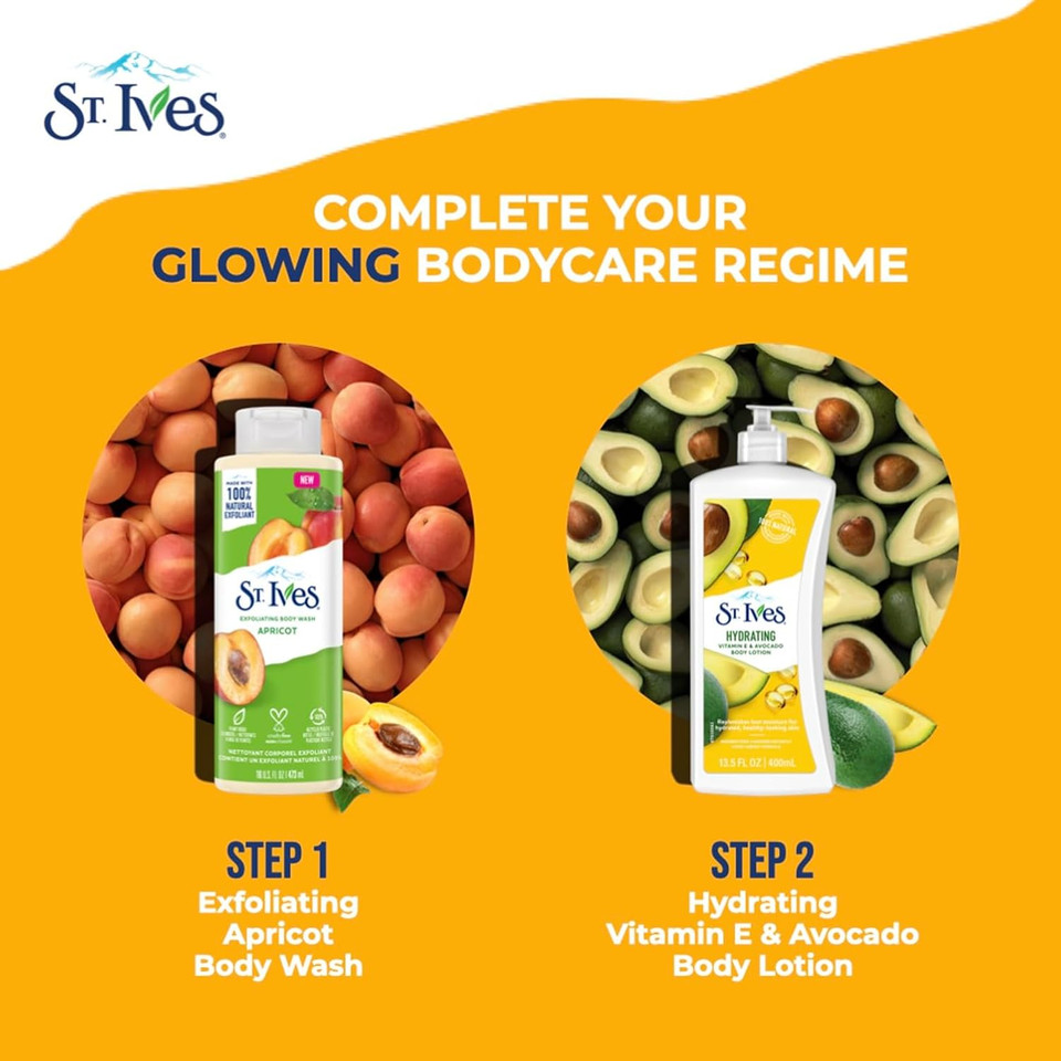 St. Ives Exfoliating Apricot Body Wash/Shower Gel For Women| 100% Natural Extracts | Cruelty Free | Paraben Free |473Ml, White