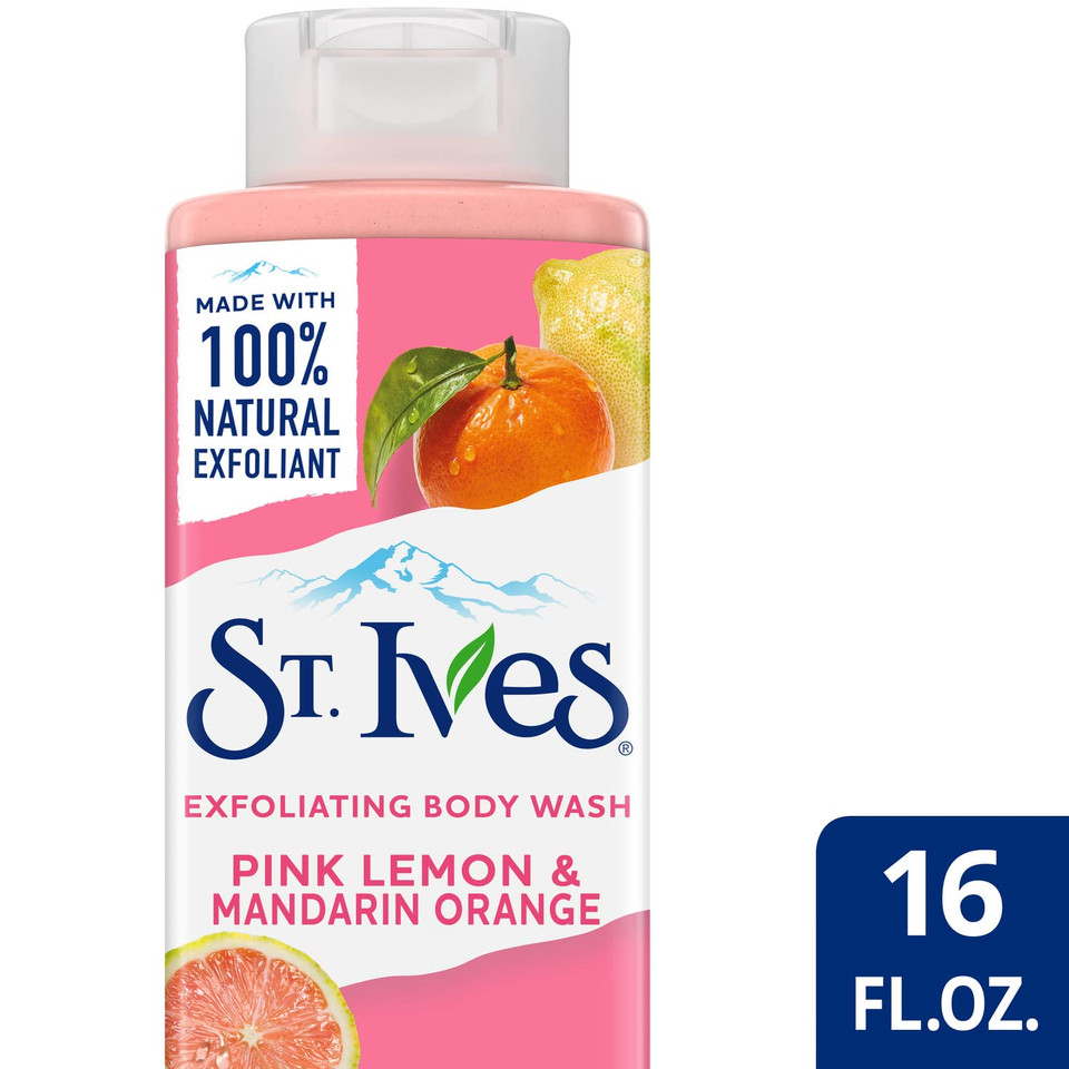 St. Ives Exfoliating Body Wash, Pink Lemon & Mandarin Orange 2-Pack  Made With 100% Natural Exfoliants For Glowing Skin, 16 Oz Ea