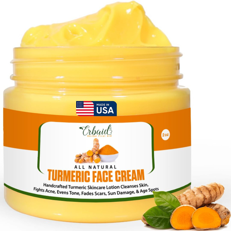 Turmeric Face Cream For Face & Body - All Natural Turmeric Skin Brightening Lotion - Turmeric Cleanses Skin, Fights Acne, Evens Tone, Fades Scars, Sun Damage, & Age Spots - Handcrafted Made In Usa
