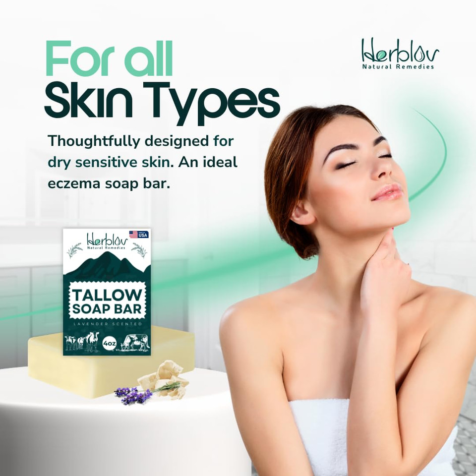 Beef Tallow Soap Bar  All Natural Grass Fed Tallow Soap Lavender  Moisturizing Face & Body Wash Great For Eczema, Dry, Itchy, Sensitive Skin  Handcrafted Bath Soap For Adults, Kids, Made In Usa