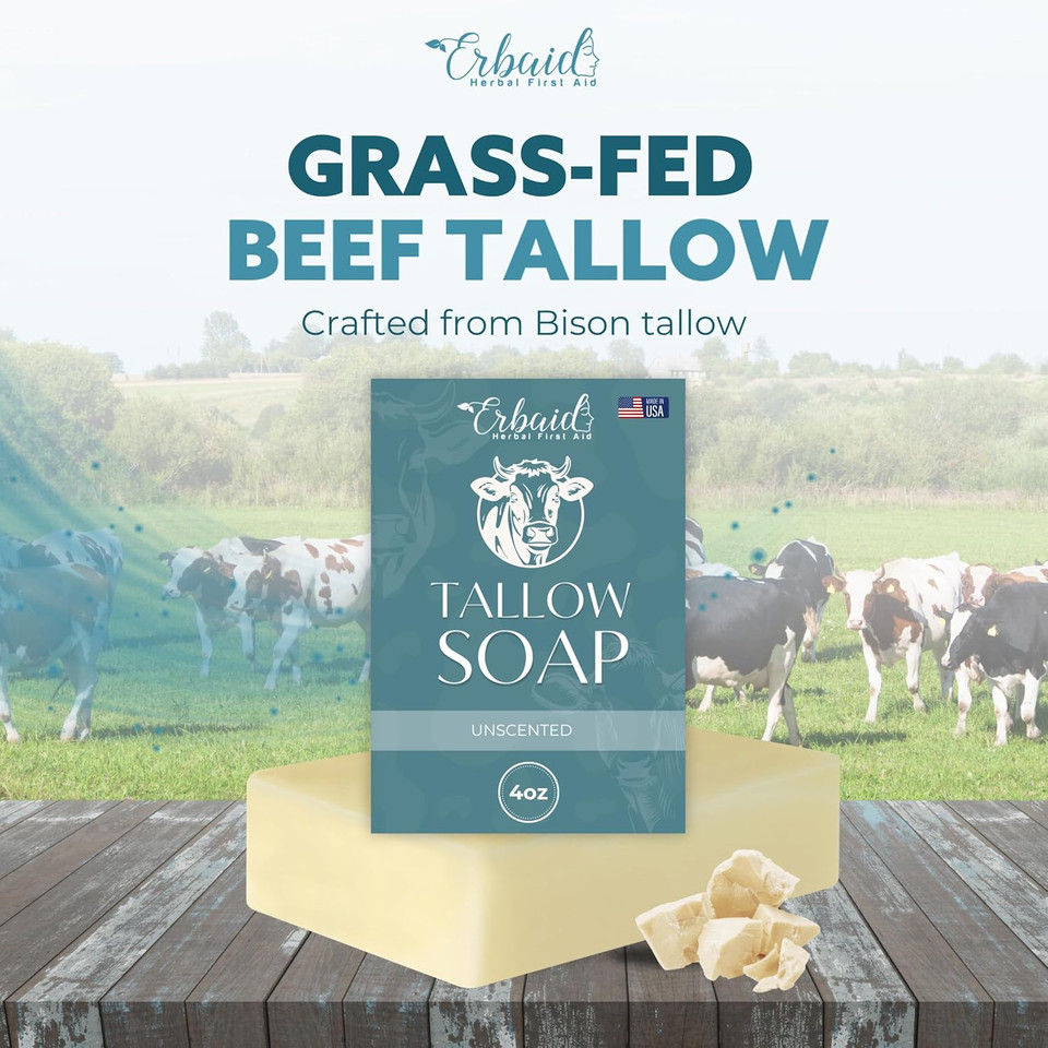Beef Tallow Soap Bar  All Natural Grass Fed Tallow Soap Unscented  Moisturizing Face & Body Wash Great For Eczema, Dry, Itchy, Sensitive Skin  Handcrafted Bath Soap For Adults, Kids, Made In Usa