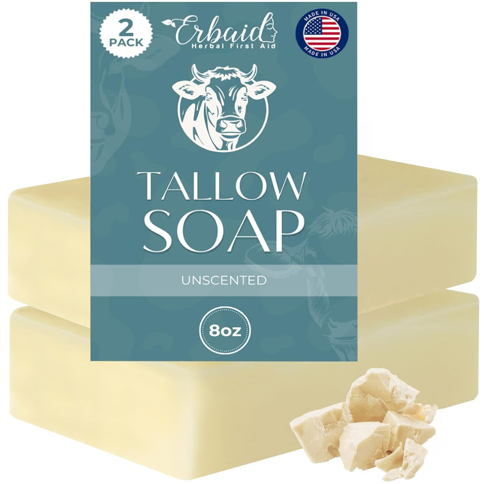 Beef Tallow Soap Bar  All Natural Grass Fed Tallow Soap Unscented  Moisturizing Face & Body Wash Great For Eczema, Dry, Itchy, Sensitive Skin  Handcrafted Bath Soap For Adults, Kids, Made In Usa