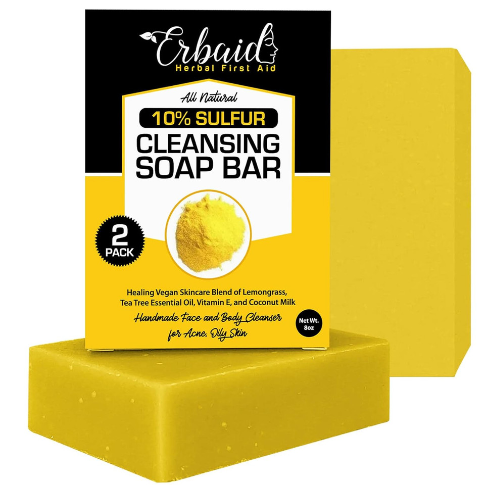 10% Sulfur Soap Cleansing Bar For Face & Body  All Natural Facial Cleanser For Acne, Oily Skin  Healing Skincare Blend Of Lemongrass, Tea Tree Essential Oil, Vitamin E, Coconut Milk  Made In Usa