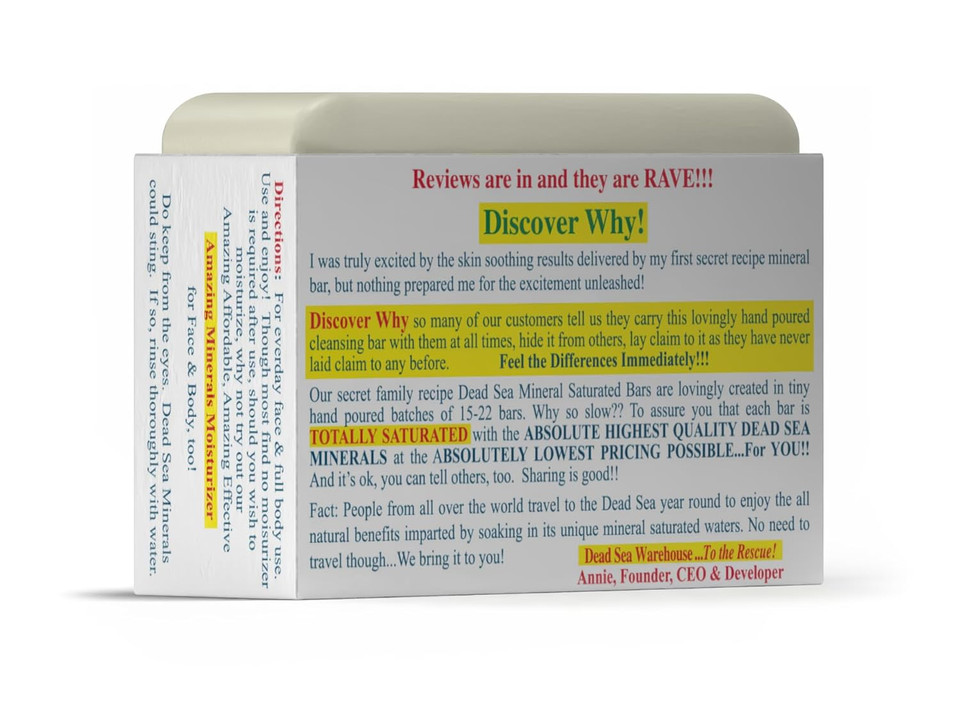 Dead Sea Warehouse - Dead Sea Salt Soap Bar - Original Face & Body Bar - Hydrating Mineral Soap For All Skin Types, Fragrance-Free - 3.5 Oz