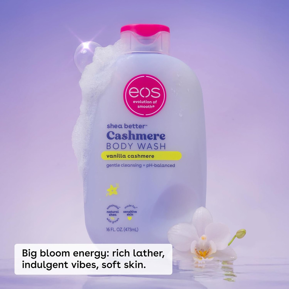 Eos Shea Better Cashmere Body Wash, Fresh & Cozy, Moisturizing, Ph Balanced Body Wash, Creamy Gel Formula, Paraben & Phthalate Free, Sensitive Skin, 16 Fl Oz