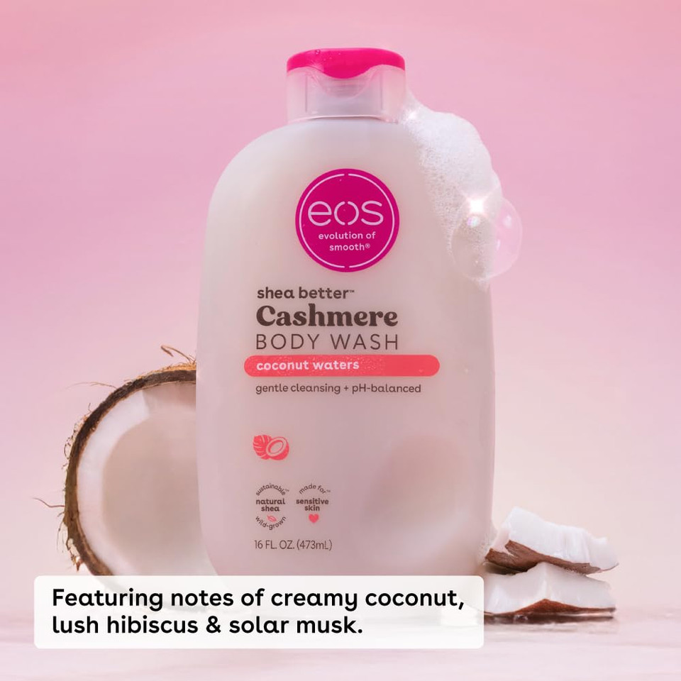 Eos Shea Better Cashmere Body Wash, Vanilla Cashmere, Moisturizing, Ph Balanced Body Wash, Creamy Gel Formula, Paraben & Phthalate Free, Sensitive Skin, 16 Fl Oz