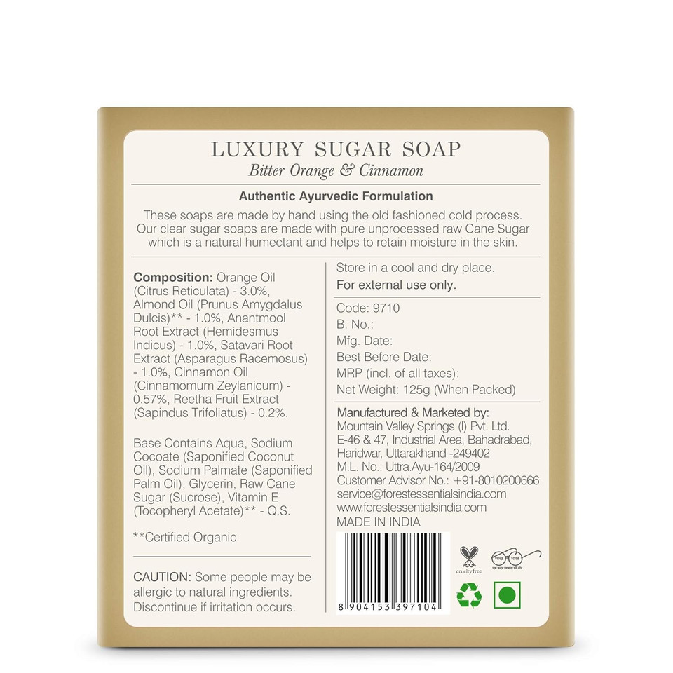 Forest Essentials Luxury Sugar Soap Bitter Orange & Cinnamon - 125G